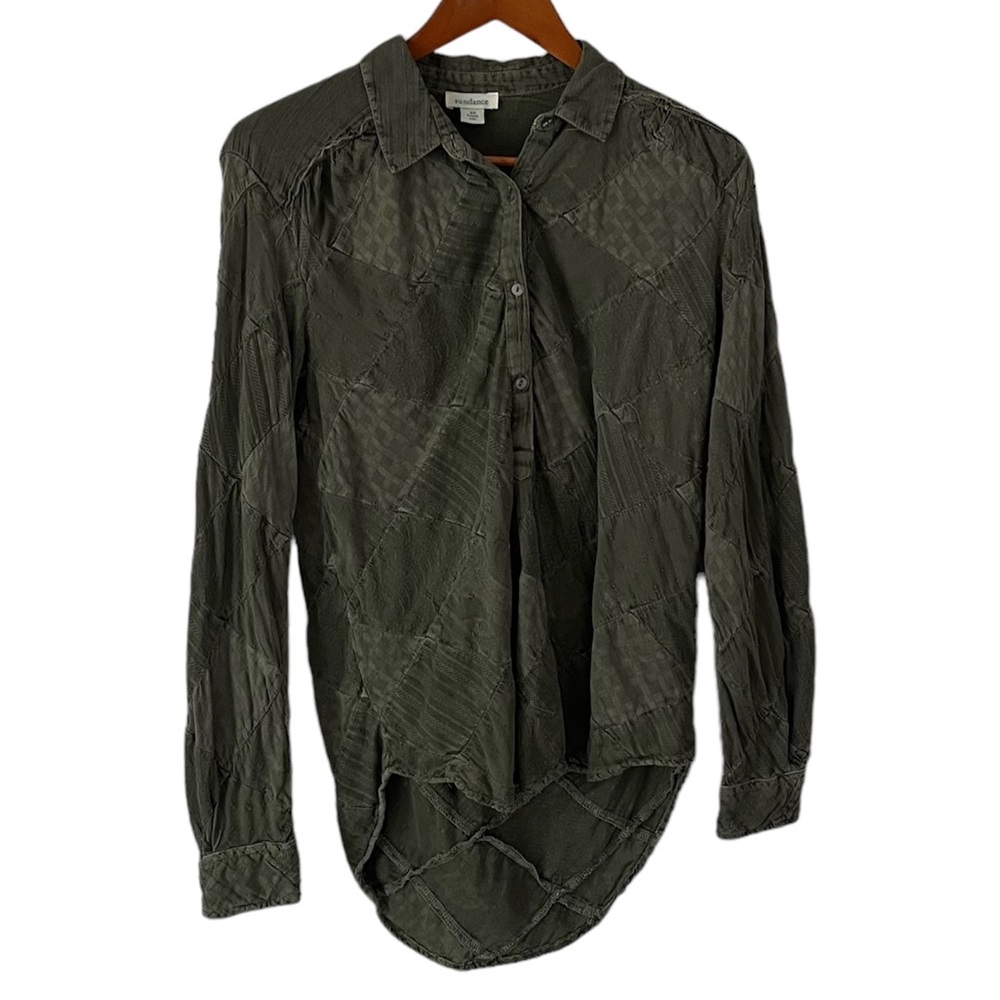 Sundance Green Patchwork Texture Half Button Coll… - image 1